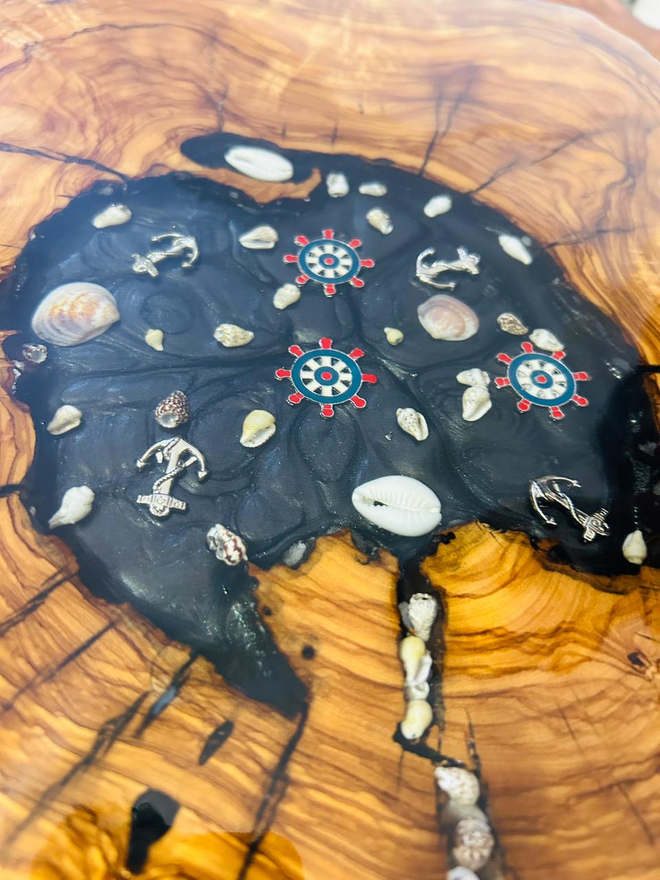 Live Edge Olive Wood Resin Side Table – Black Resin Nautical Charms, 16.1 × 14.2 in (One of a Kind, T44) 1-TZGEotCue6bDfV59FtU4g7JyxAKWuK3