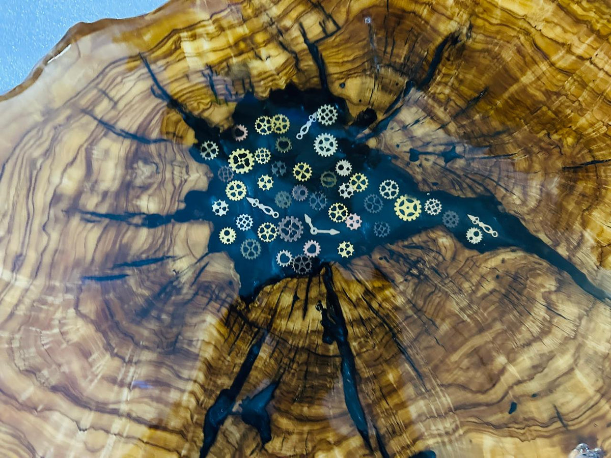 Live Edge Olive Wood Resin Small Coffee Table – Black Resin Clock Gears, 26.8 × 17.3 in (One of a Kind, T55) 133IPdtrEwb2nWHTVUcv29CnJ3iVg4Rny