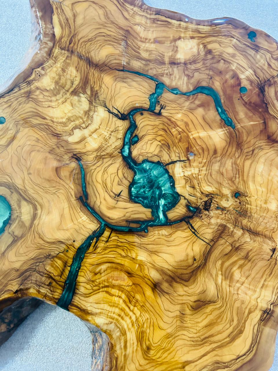 Live Edge Olive Wood Resin Small Coffee Table – Turquoise Resin Veins, 26 × 18.5 in (One of a Kind, T75) 13KnqcxLMOJnxj7R8x8Qr8BqopdZxw5Jt