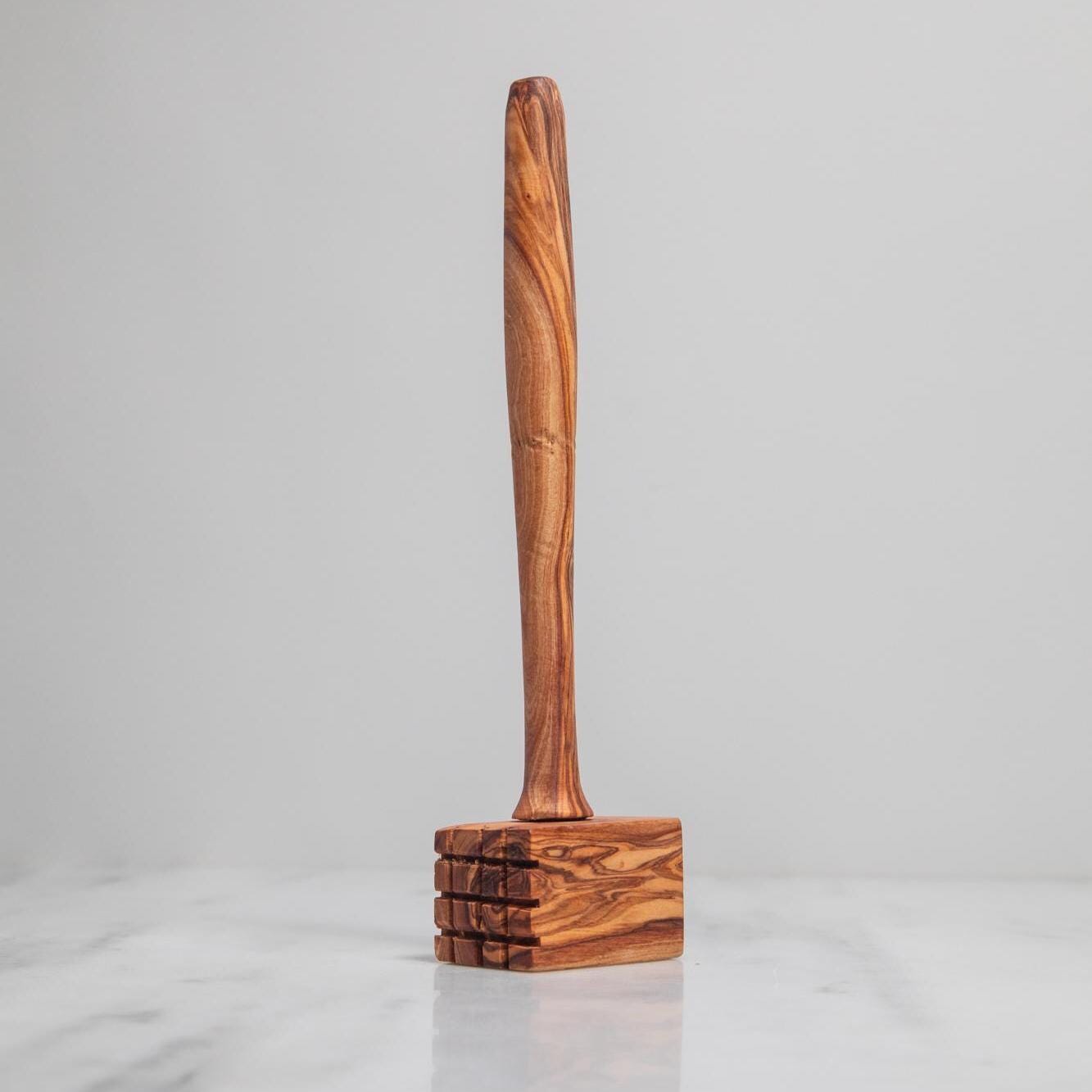 Handmade Olive Wood Meat Tenderizer – Rustic Wooden Meat Hammer – Kitchen Tool – Natural Heavy Duty Mallet – BBQ Gift for Him