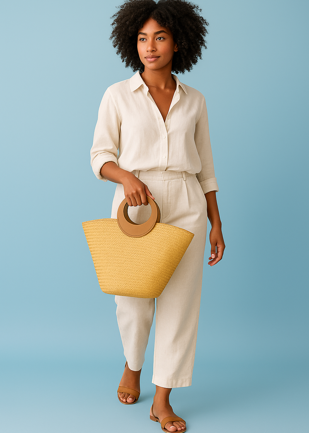 Straw Tote with Round Handles