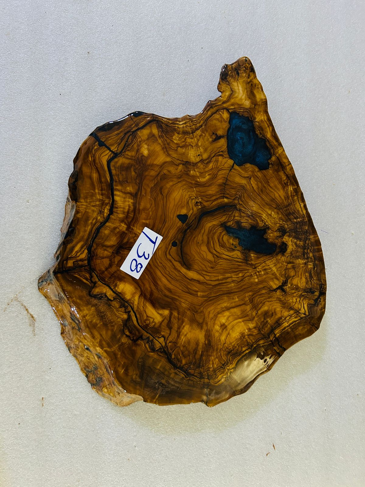 Live Edge Olive Wood Resin Side Table – Blue Resin Accents, 17.3 × 15 in (One of a Kind, T38) 1CFS-f1-3HBGNJLTGbGNmdkb3D0TZoW95