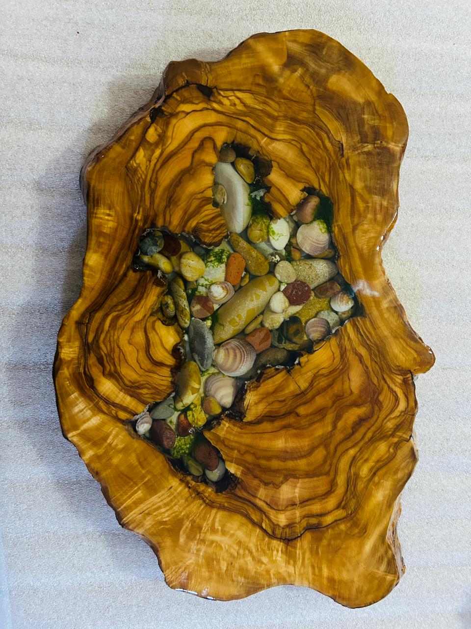 Live Edge Olive Wood Resin Side Table – Sea Shell Pebble Resin, 20.1 × 13 in (One of a Kind, T47) 1DqBuozcfRaoFJEJiTAVyZ4ay7U4JAXNr