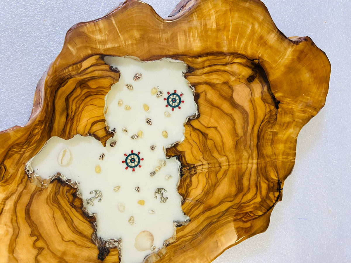 Live Edge Olive Wood Resin Side Table – White Resin Nautical Charms, 20.9 × 12.6 in (One of a Kind, T28) 1FNSJBfPLDHc2TiimSBzOphFzYKFTU5xp