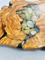Live Edge Olive Wood Resin Side Table – Sea Shell Pebble Resin, 20.9 × 16.9 in (One of a Kind, T93) 1LDdtc884diZ0HbWMa6RCmbVMqOnHuM4X