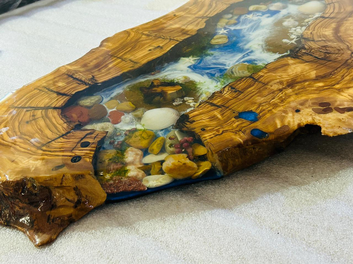Live Edge Olive Wood Resin Small Coffee Table – Blue Ocean Pebble Resin, 26.8 × 14.2 in (One of a Kind, T46) 1hmQ1Wy2KHQYZMrO-SfZh7yhOUukq-YvK