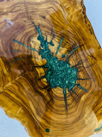 Live Edge Olive Wood Resin Side Table – Green Malachite Starburst Resin, 18.1 × 14.6 in (One of a Kind, T54) 1kp2WKiWbmC-pzeq8jzuUbWL2MyFYkFuD