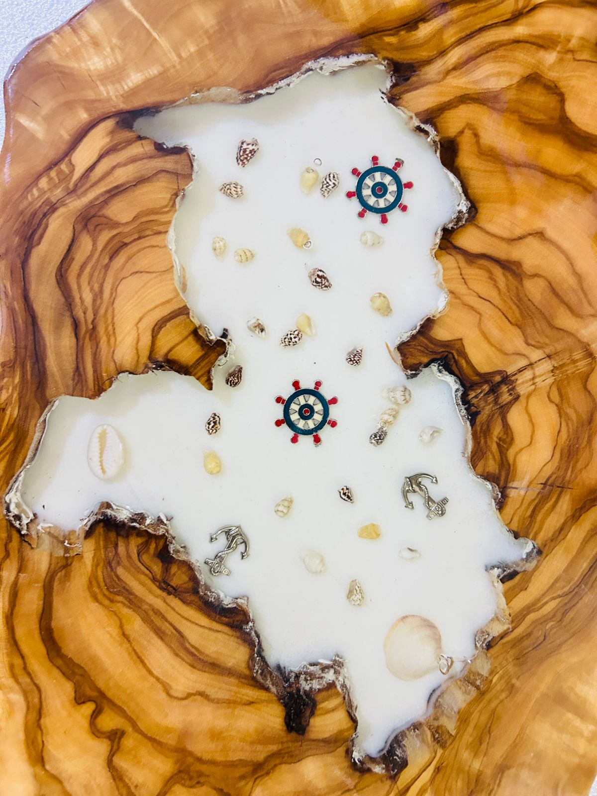 Live Edge Olive Wood Resin Side Table – White Resin Nautical Charms, 20.9 × 12.6 in (One of a Kind, T28) 1nwt878379sQPUn2ykiszCoZNfG-Ovsia