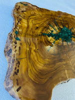 Live Edge Olive Wood Resin Side Table – Green Malachite Starburst Resin, 18.1 × 14.6 in (One of a Kind, T54) 1o7vsfLprD0T2x0db_BB29KWN960o2pip