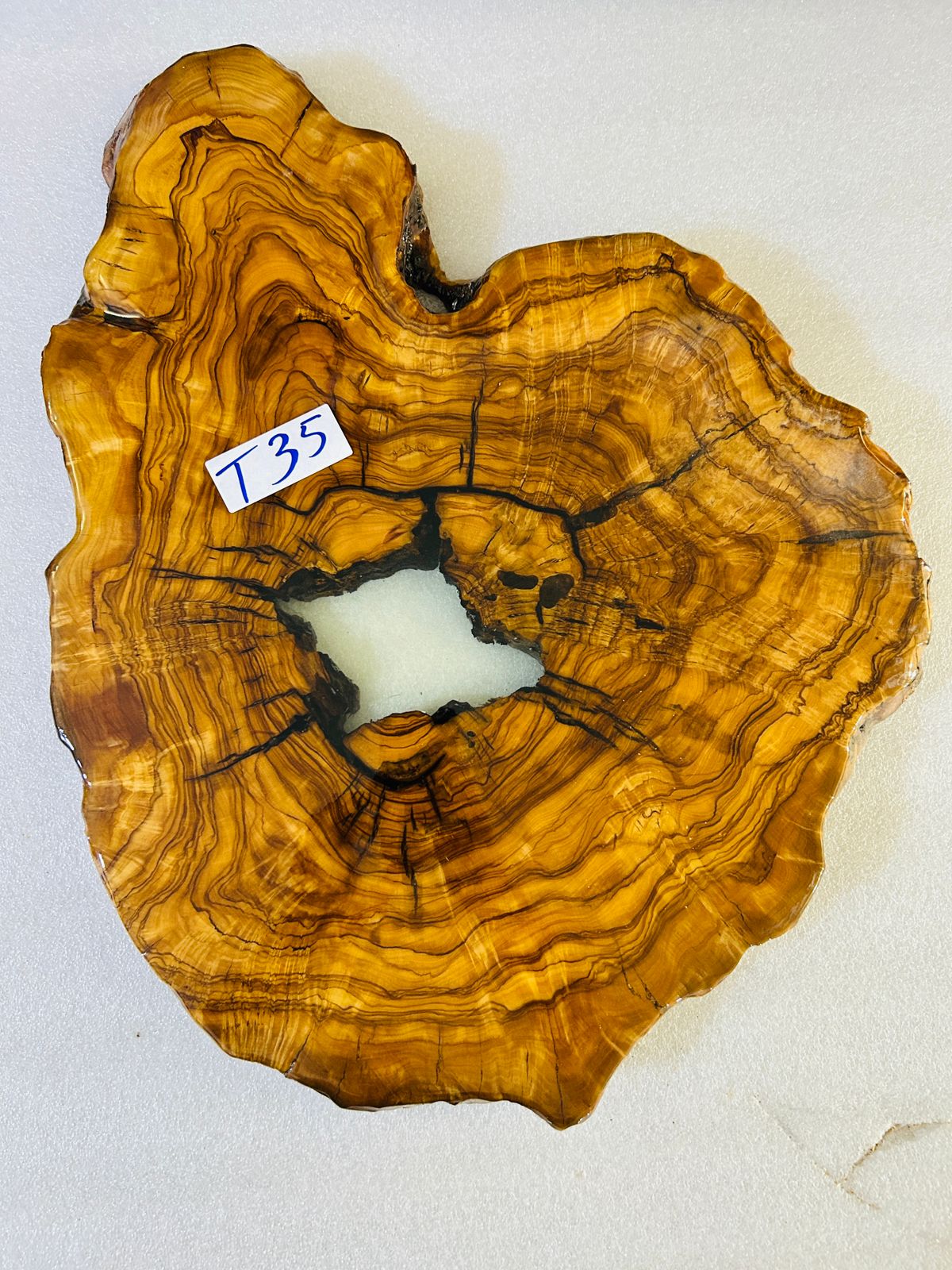 Live Edge Olive Wood Resin Side Table – White Resin Center, 23.6 × 22 in (One of a Kind, T35) 1ssinoj54huBWtaJ5g7IG01L6HmGclmK3