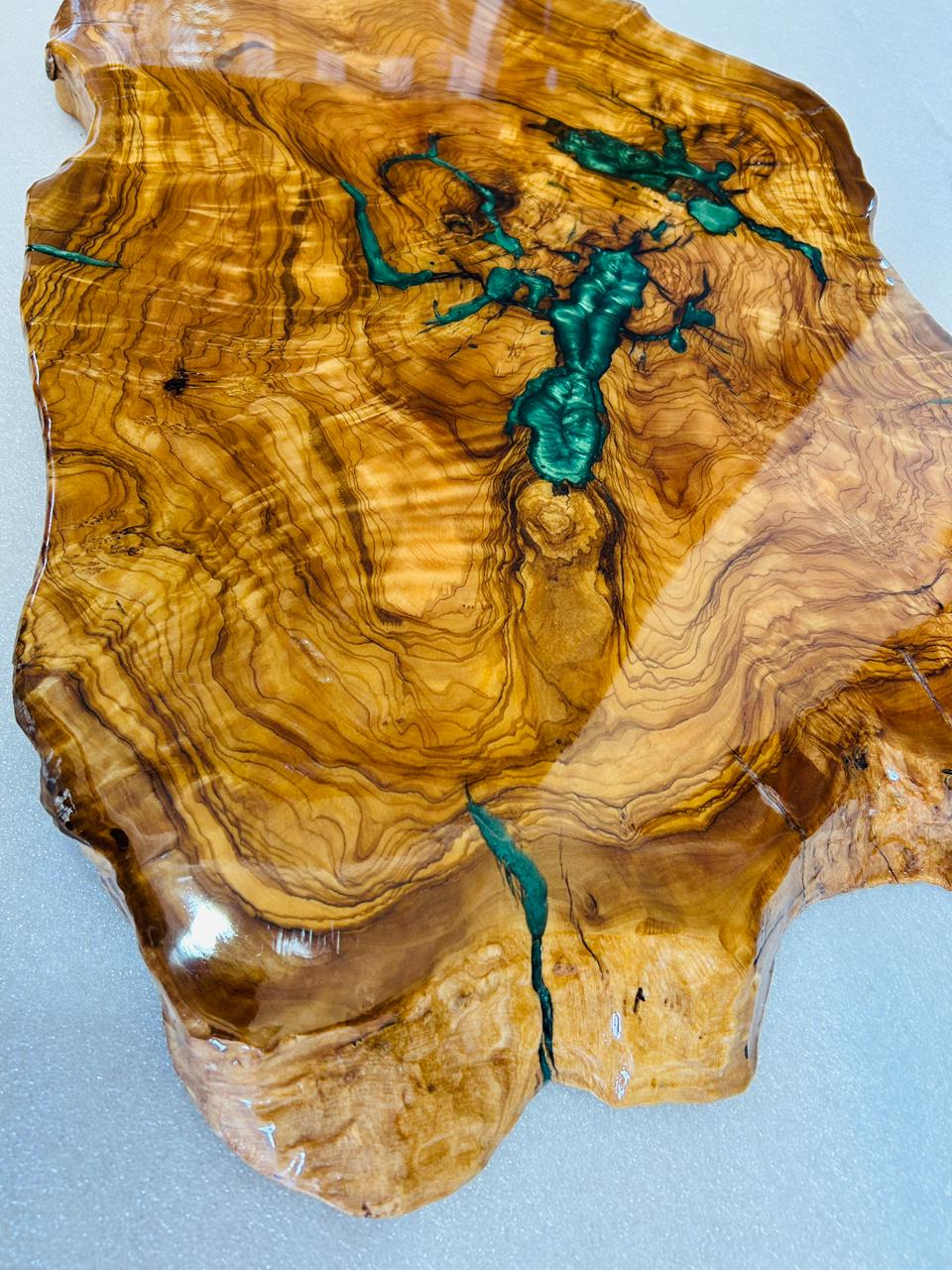 Live Edge Olive Wood Resin Small Coffee Table – Green Resin Veins, 26.8 × 17.3 in (One of a Kind, T100) 1uEireGf5vlORY9nSKzs7jSHHOoExLmi6