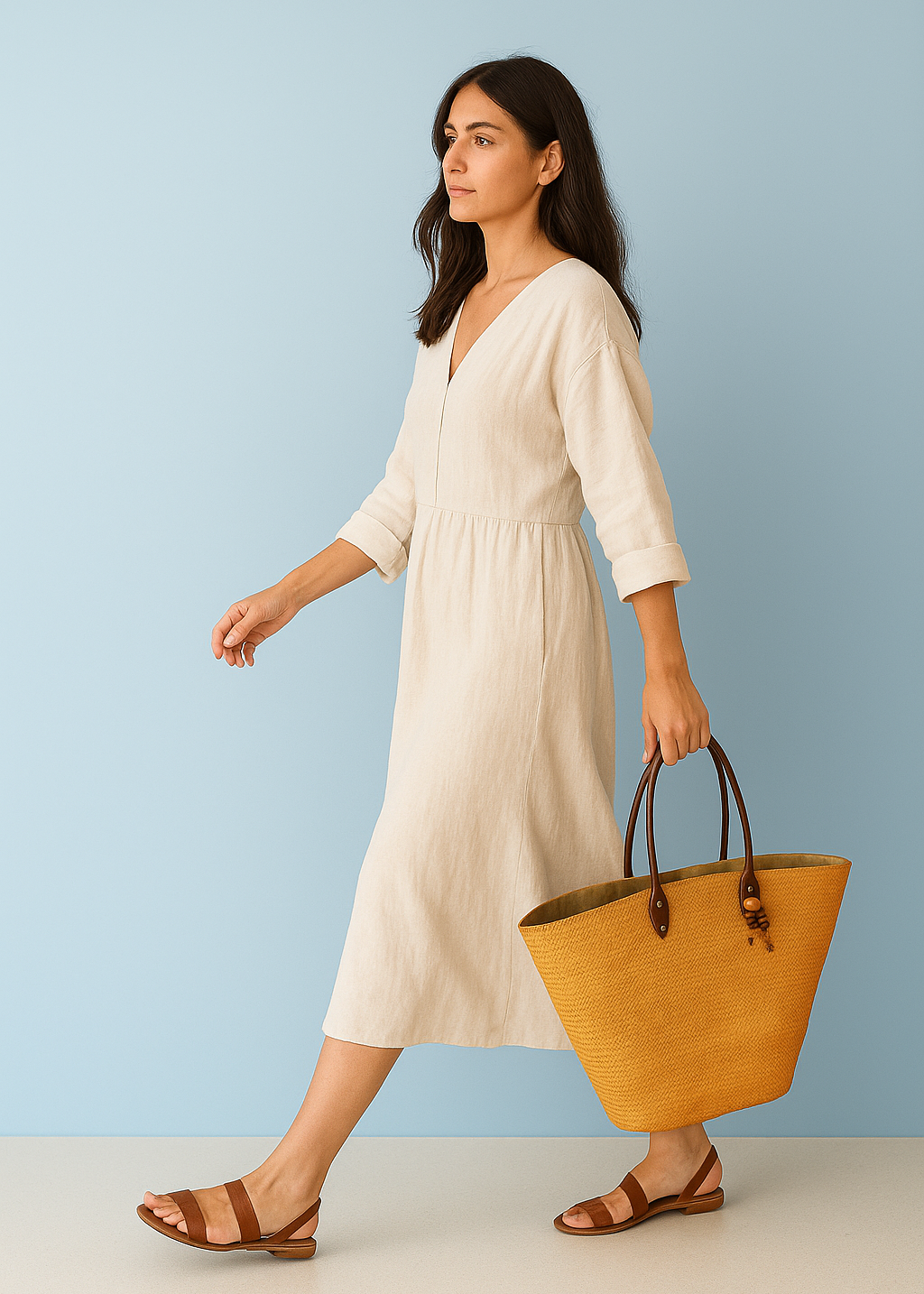 Yellow Woven Palm Leaf Tote Bag