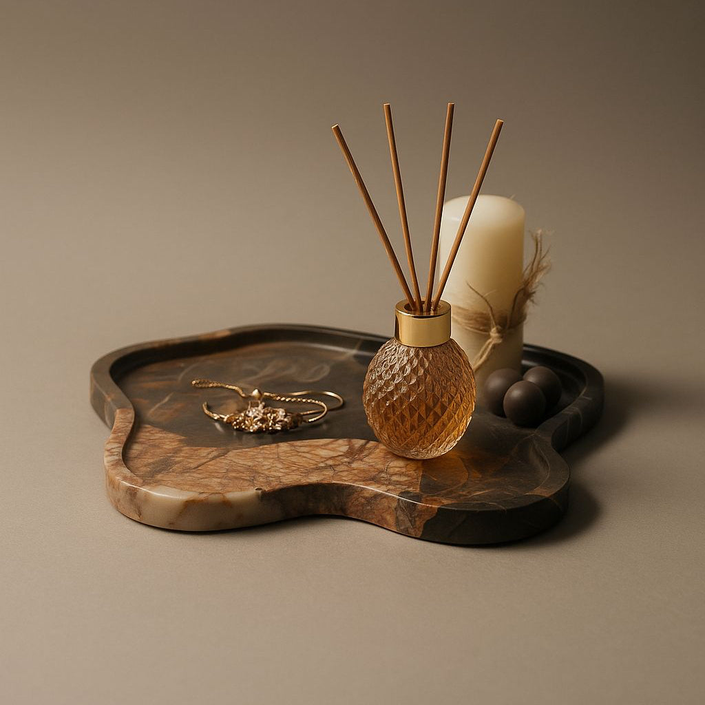 Marble Art Tray – Handcarved Sculptural Stone Centerpiece