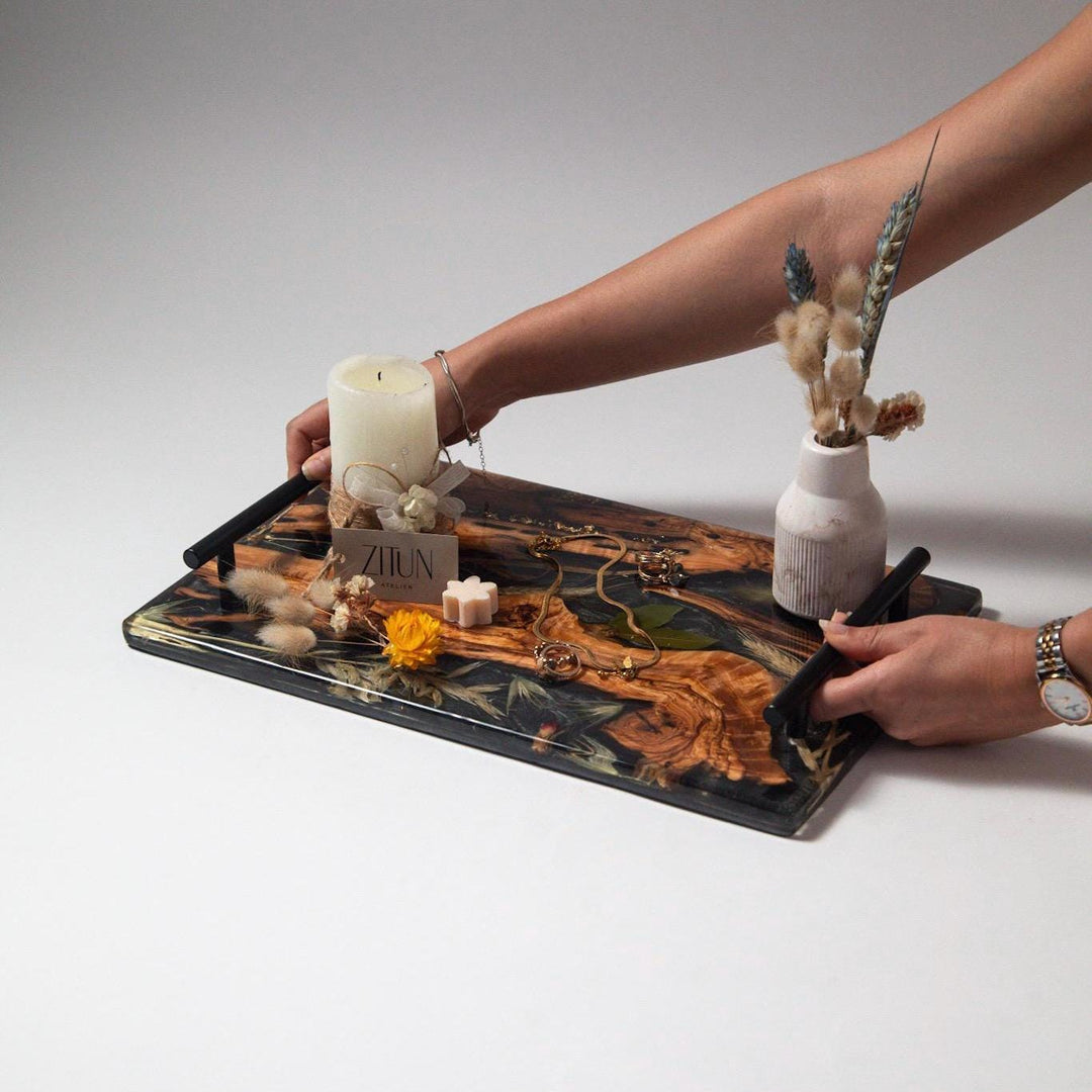 Olive Wood & Resin Serving Tray