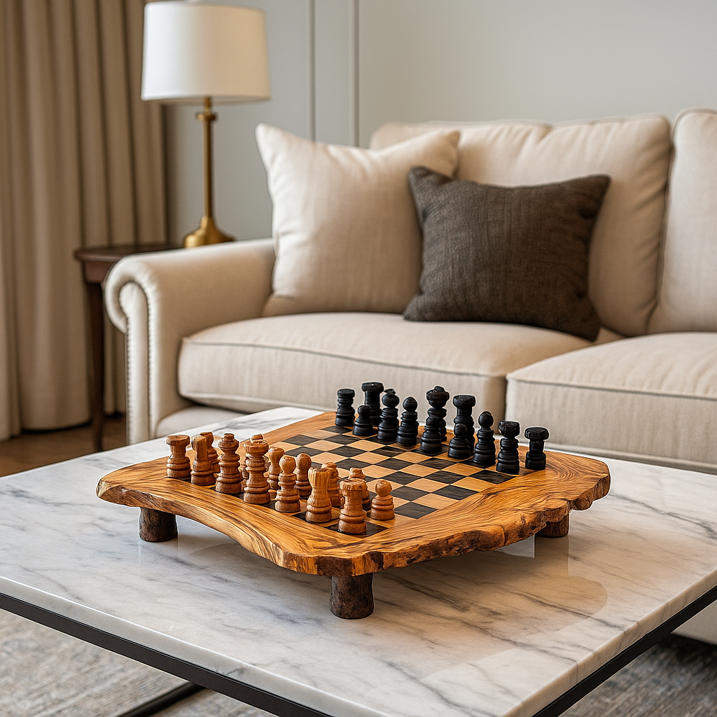Olive Wood Chess Set with Riser