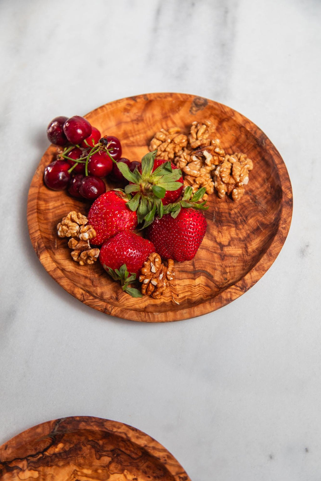 Set of 3 Olive Wood Plates – Handcrafted Snack & Serving Trays | Rustic Wooden Fruit and Dessert Plates, Natural Kitchenware