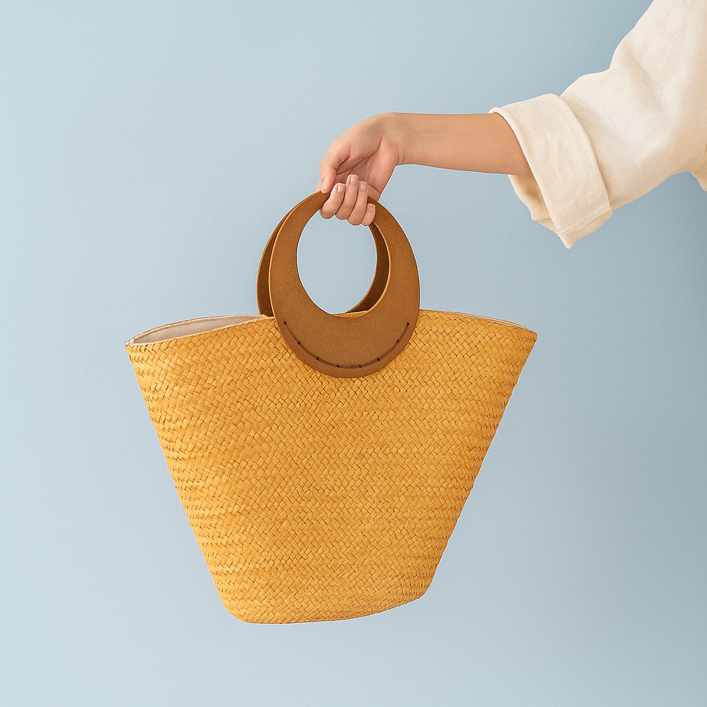 Straw Tote with Round Handles