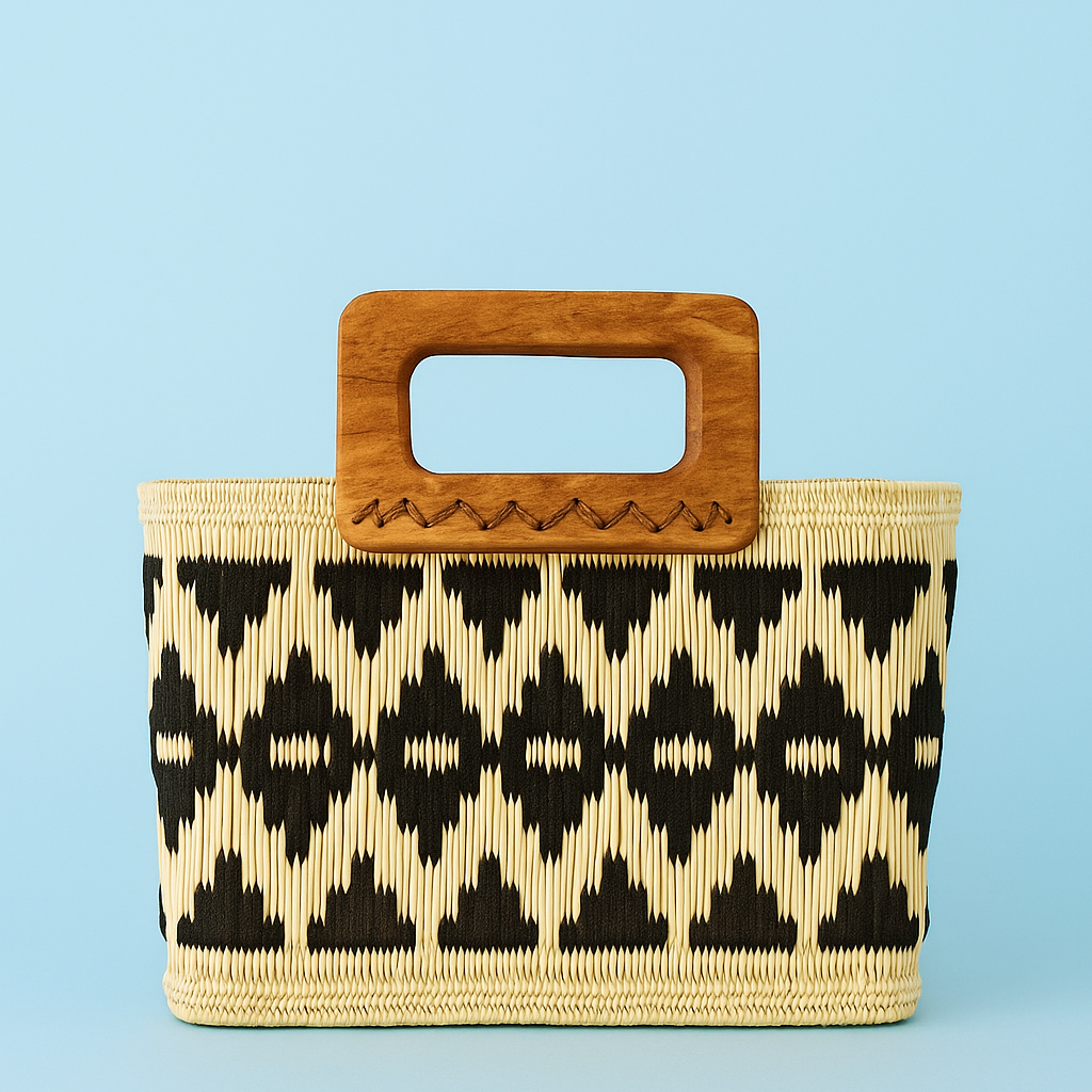Woven Bag – Blue & Black Pattern Tote