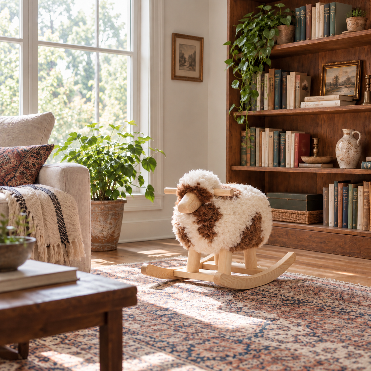 Sheepskin Sheep Rocker in Solid Wood