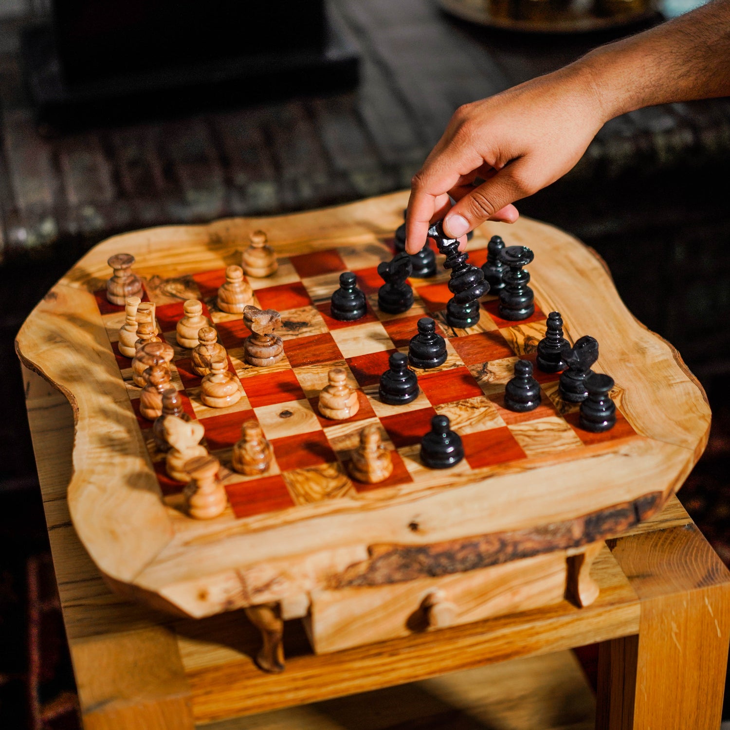 Olive Wood Chess Board with Storage