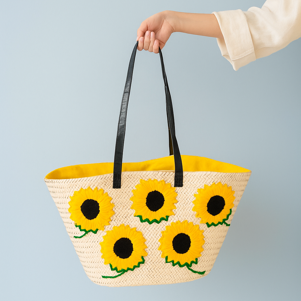 Handmade Sunflower Straw Tote Bag