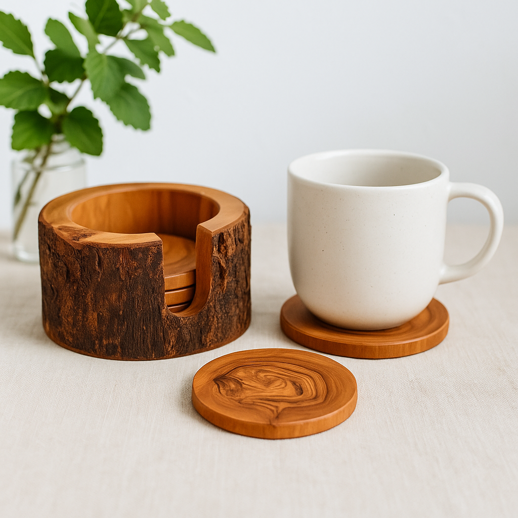 Olive Wood Coaster Set