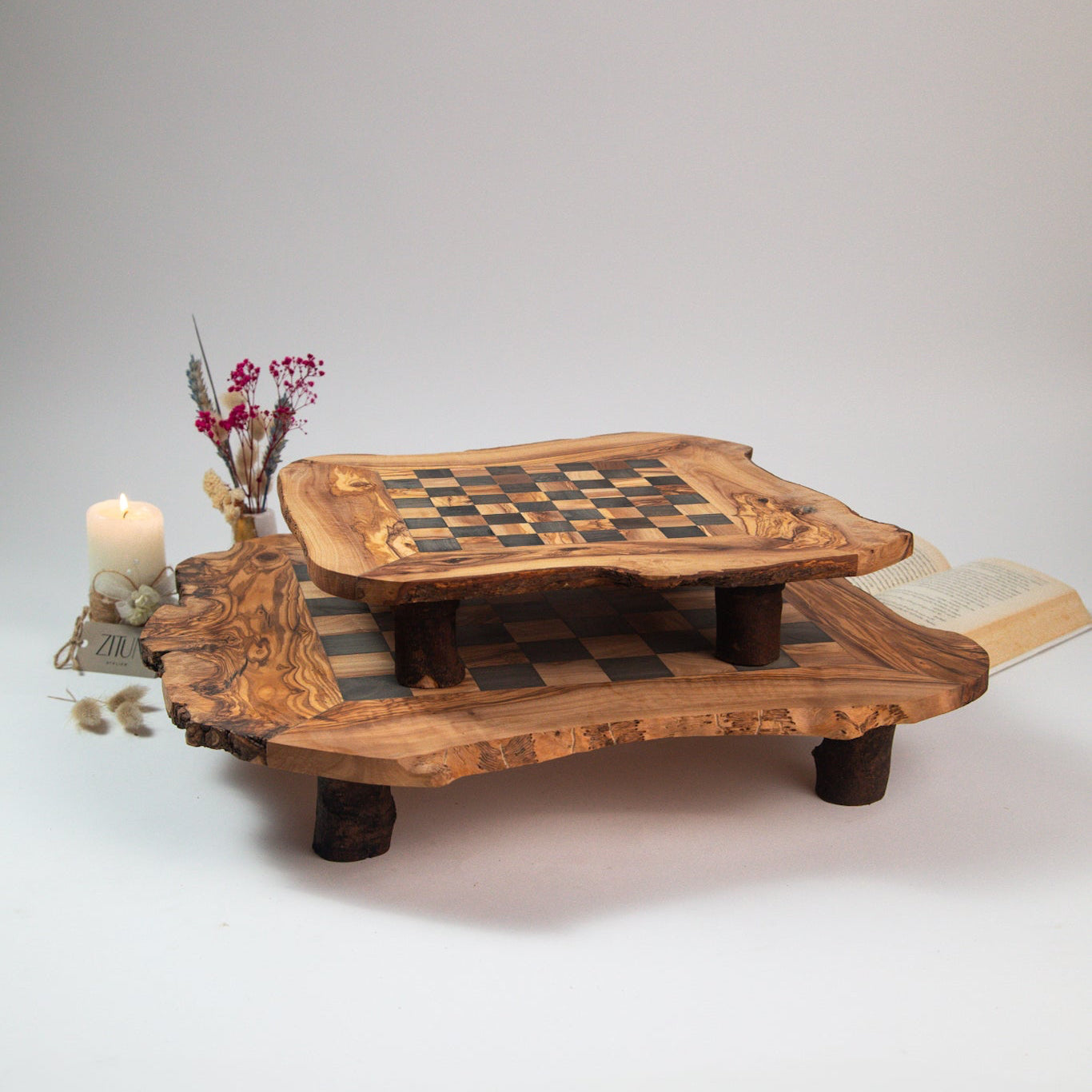 Olive Wood Chess Set with Riser