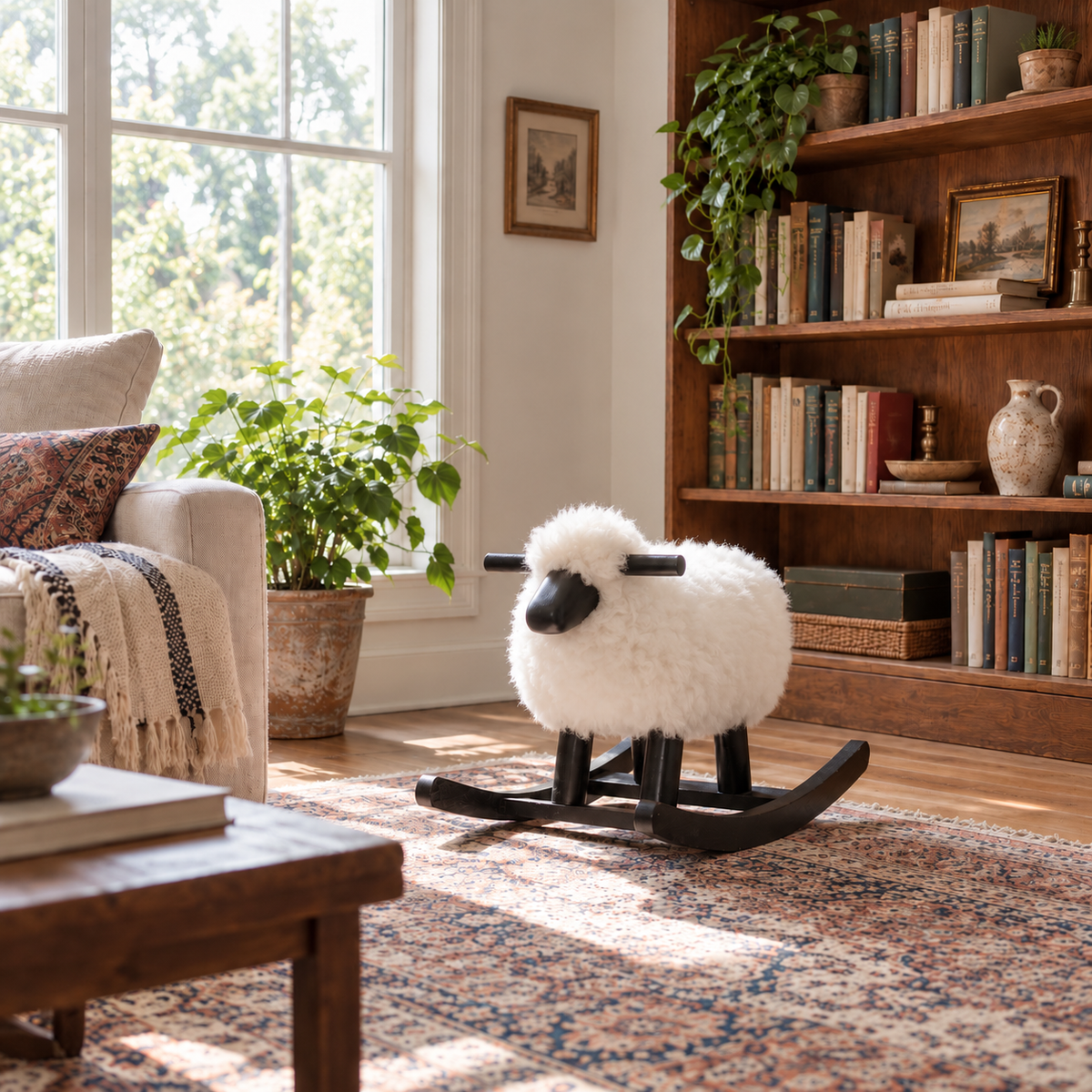 Sheepskin Sheep Rocker in Solid Wood