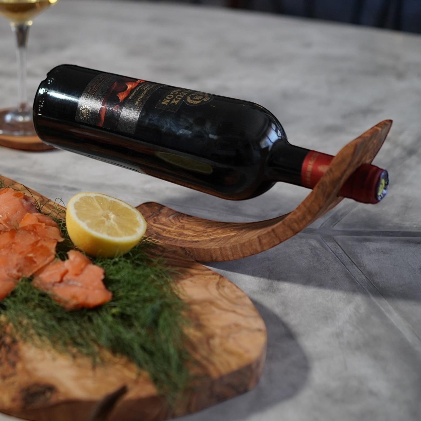 Handmade Olive Wood Wine Bottle Holder | Elegant Wine Display