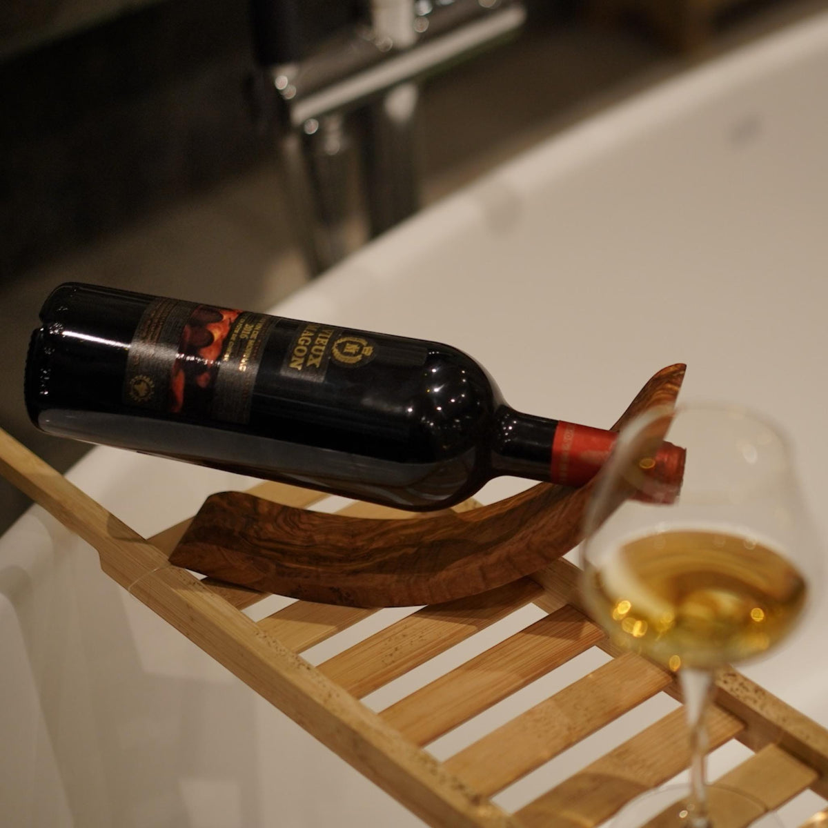 Handmade Olive Wood Wine Bottle Holder | Elegant Wine Display