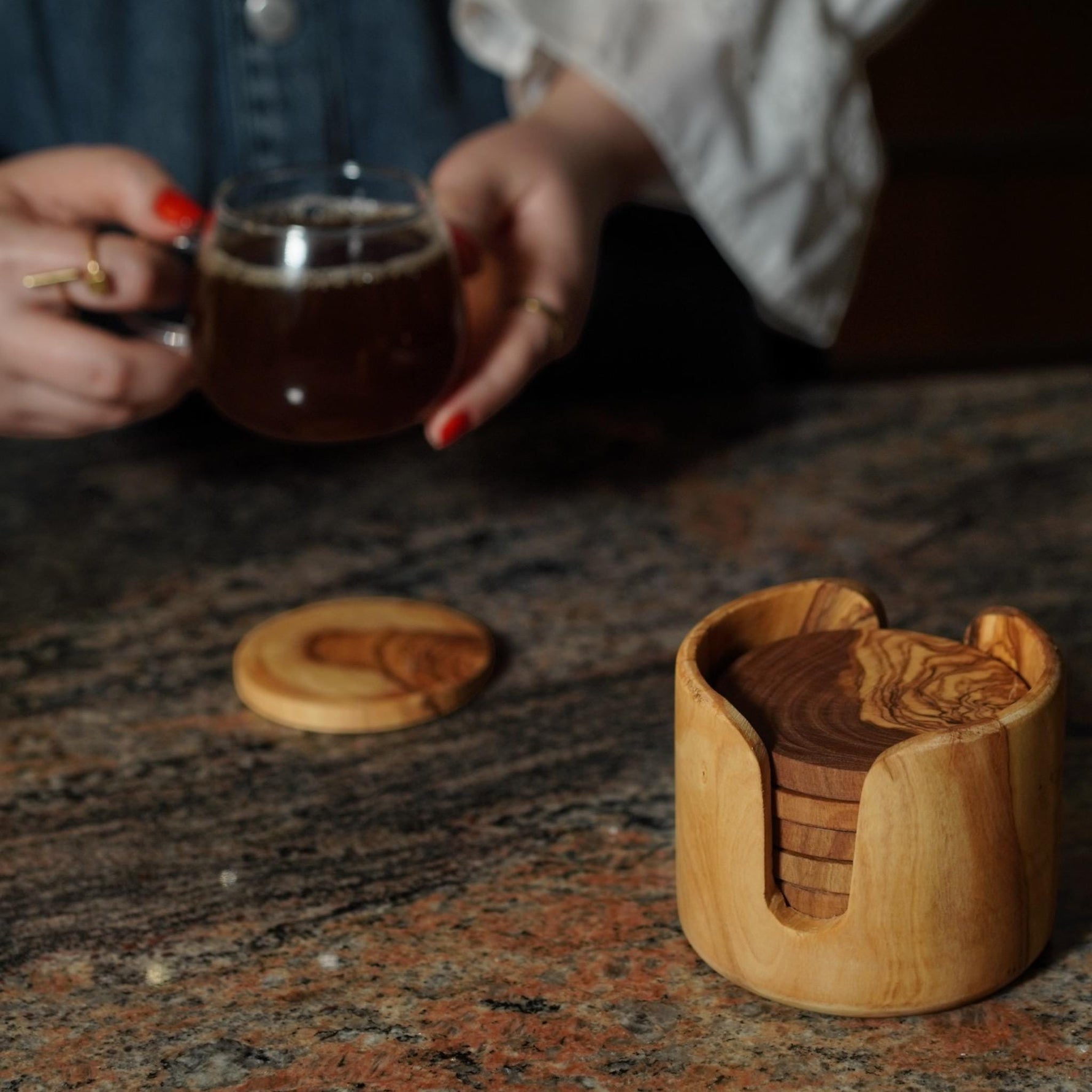 Coasters Set | Handmade with Olive Wood | Unique Rustic Wooden Coasters |Natural Coaster Set | handcrafted kitchenware |Set Of 6 Coasters
