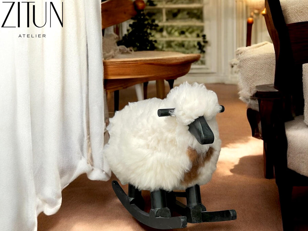Sheep Rocking Chair: Real Sheepskin & Wood, Nursery Decor