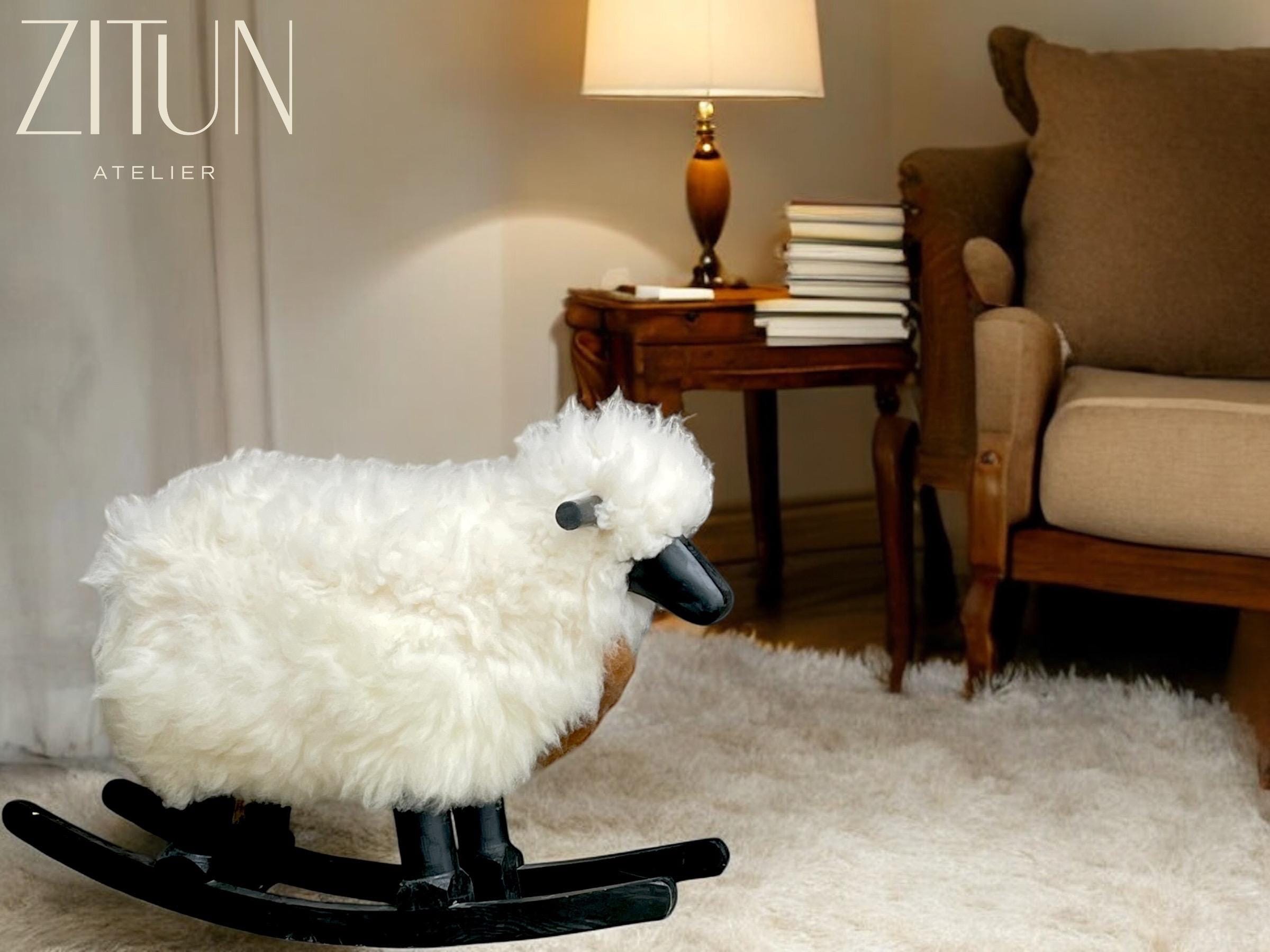 Sheep Rocking Chair: Real Sheepskin & Wood, Nursery Decor