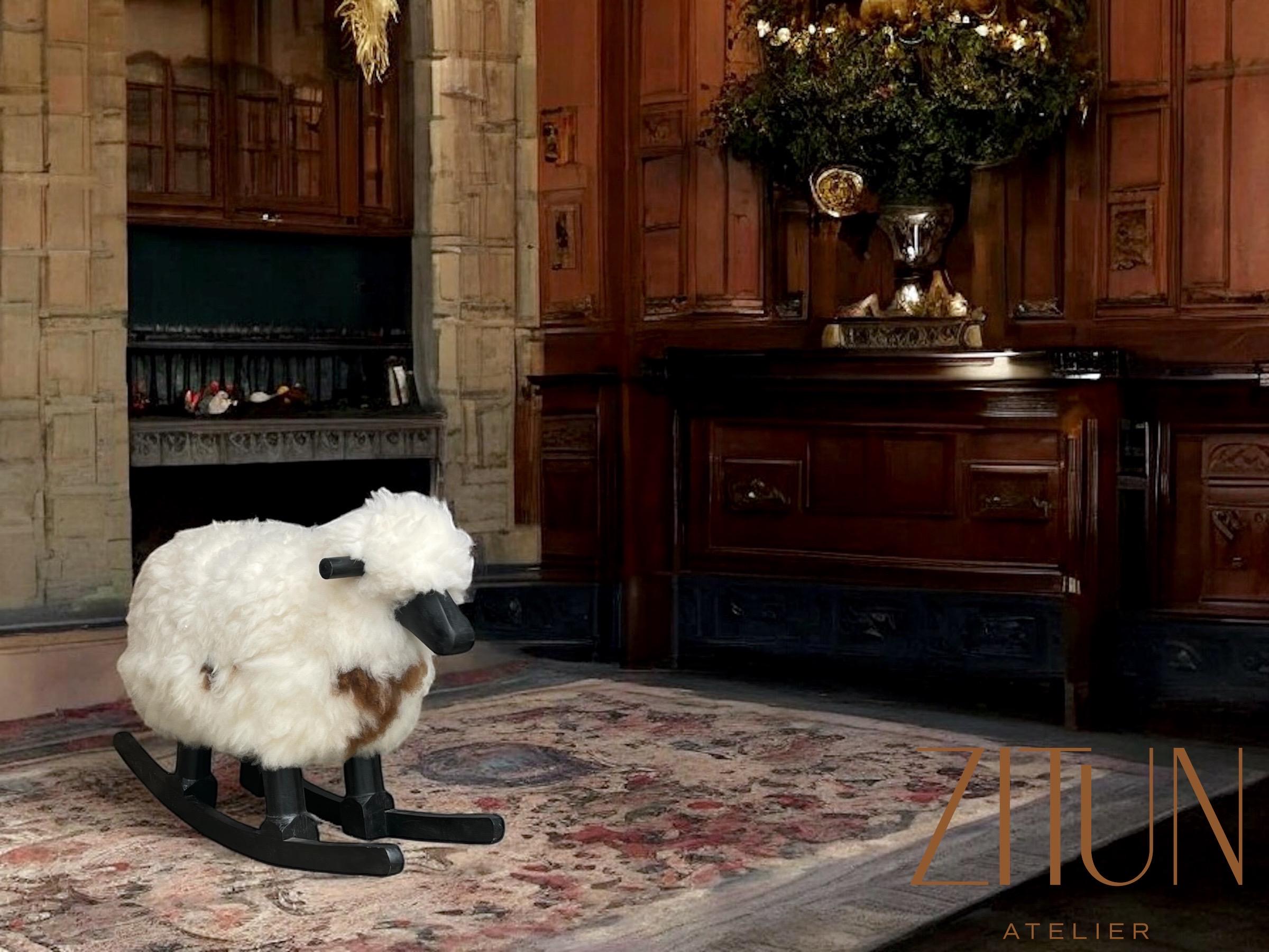 Sheep Rocking Chair: Real Sheepskin & Wood, Nursery Decor