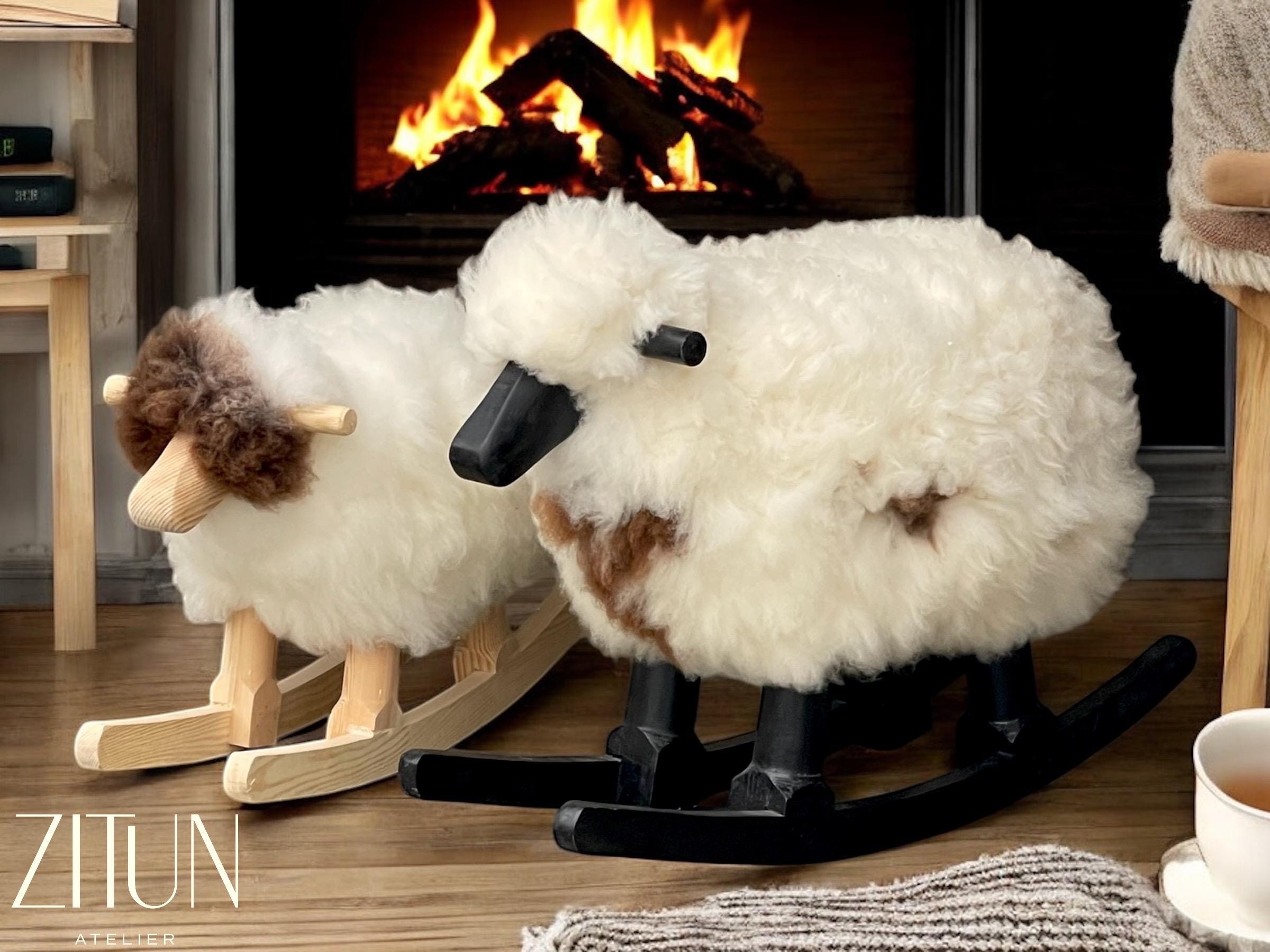 Sheep Rocking Chair: Real Sheepskin & Wood, Nursery Decor