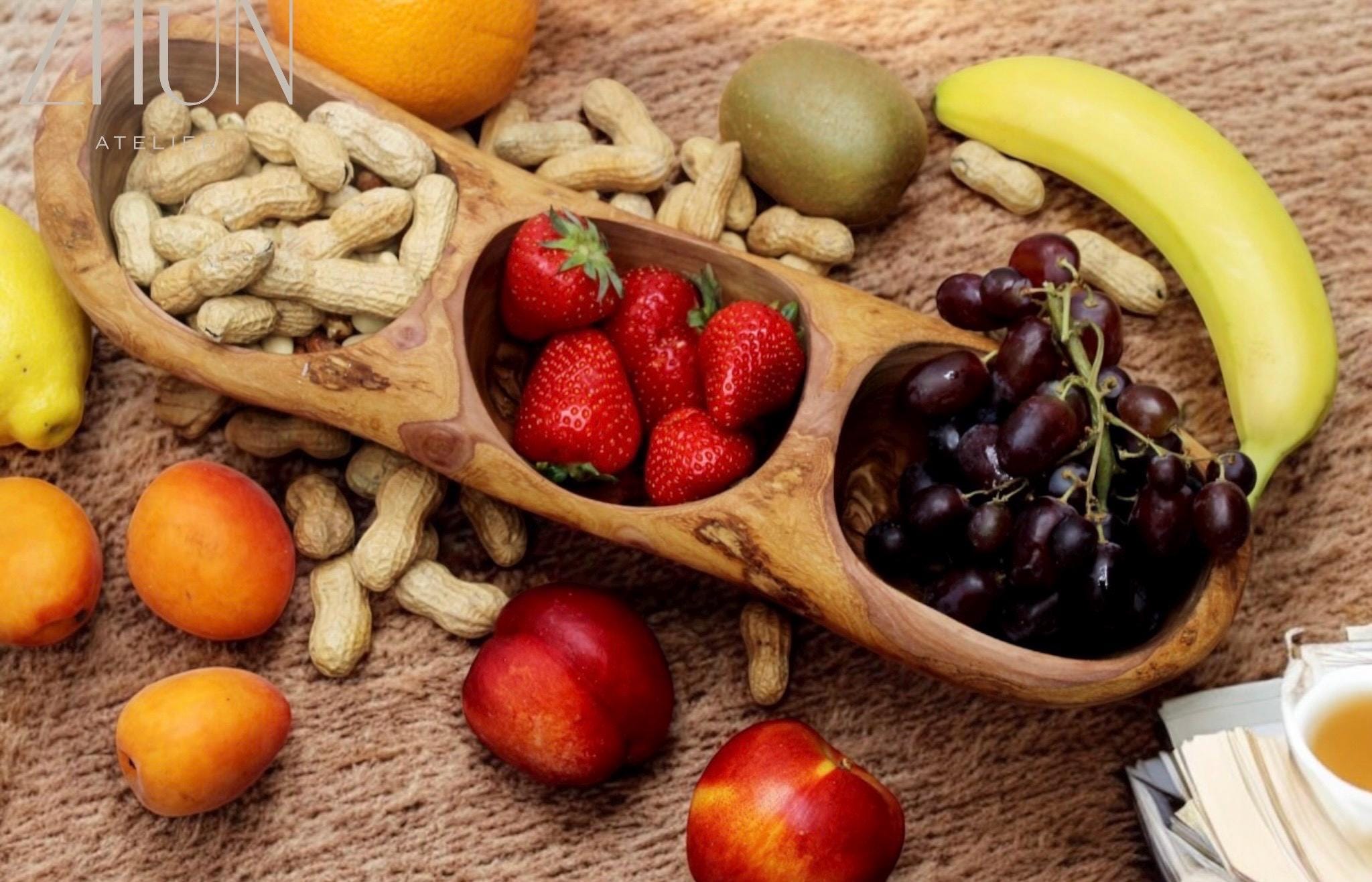 Handmade Olive Wood Divided Serving Tray: Rustic Snack Bowl