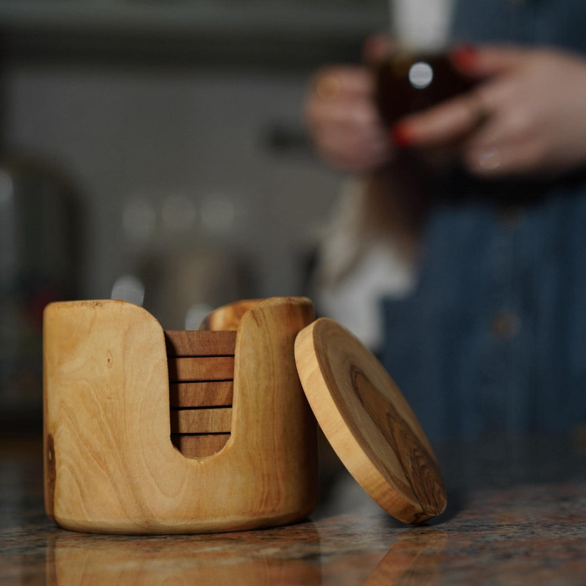 Coasters Set | Handmade with Olive Wood | Unique Rustic Wooden Coasters |Natural Coaster Set | handcrafted kitchenware |Set Of 6 Coasters