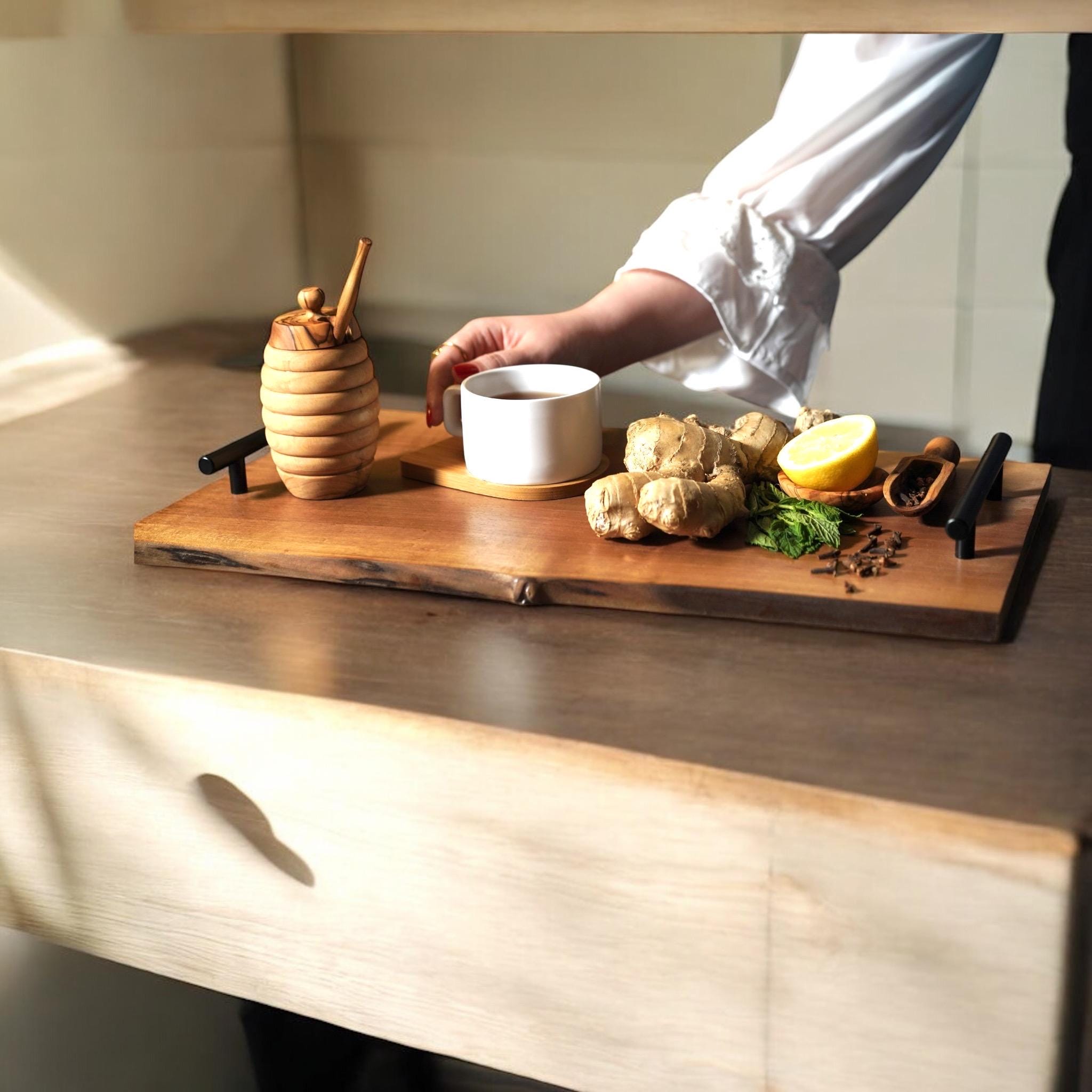 Handmade Pine Wood Serving Tray: Rustic Home Decor