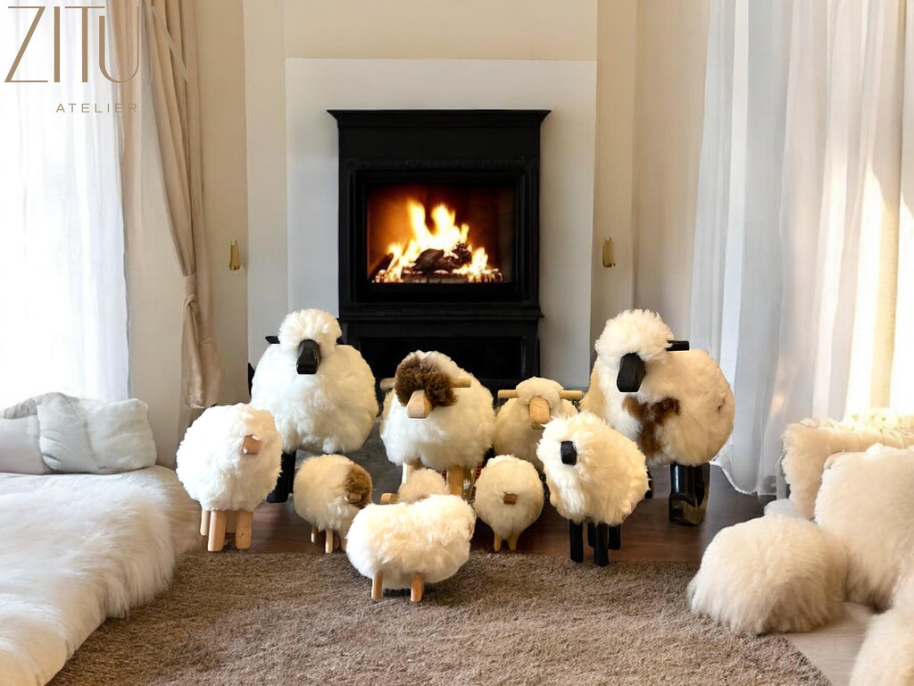 Sheep Rocking Chair: Real Sheepskin & Wood, Nursery Decor