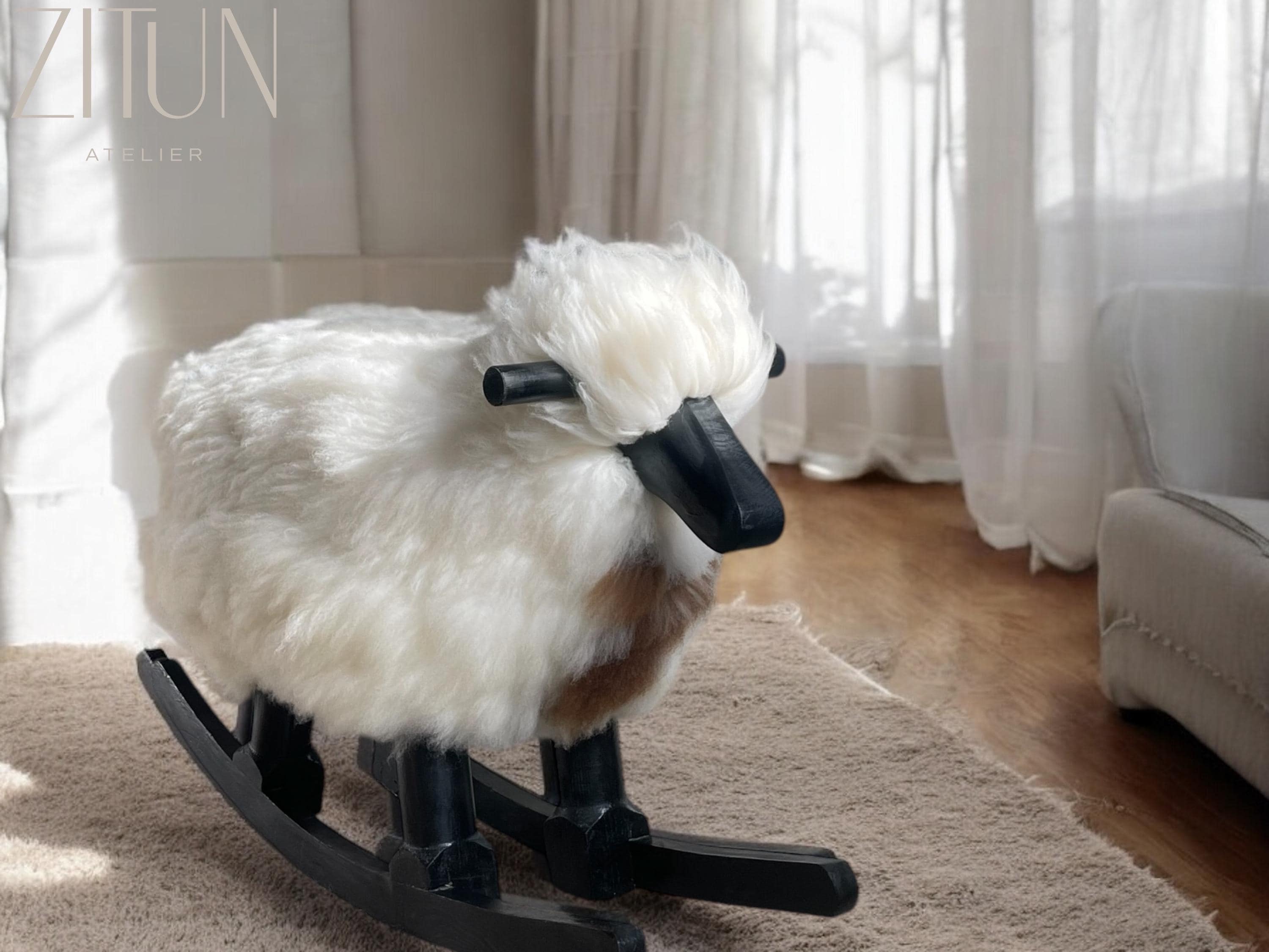 Sheep Rocking Chair: Real Sheepskin & Wood, Nursery Decor