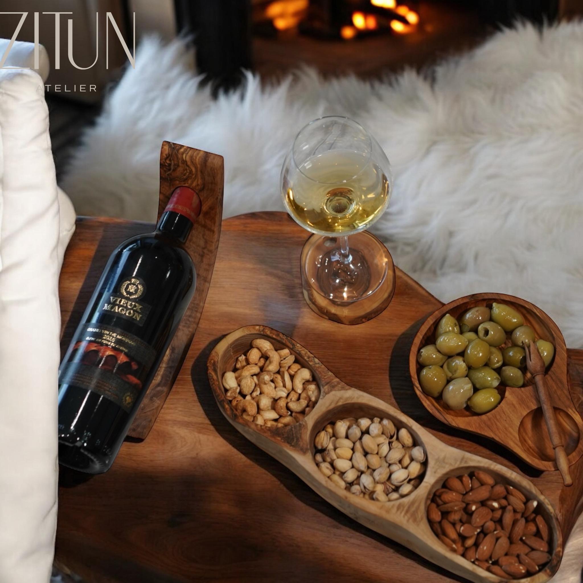 Handmade Olive Wood Divided Serving Tray: Rustic Snack Bowl
