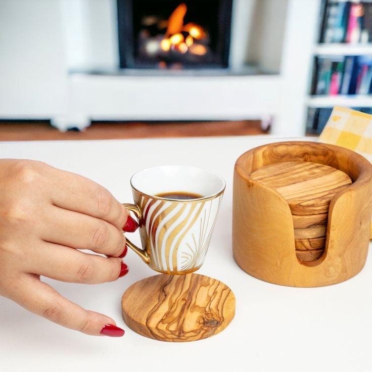 Coasters Set | Handmade with Olive Wood | Unique Rustic Wooden Coasters |Natural Coaster Set | handcrafted kitchenware |Set Of 6 Coasters