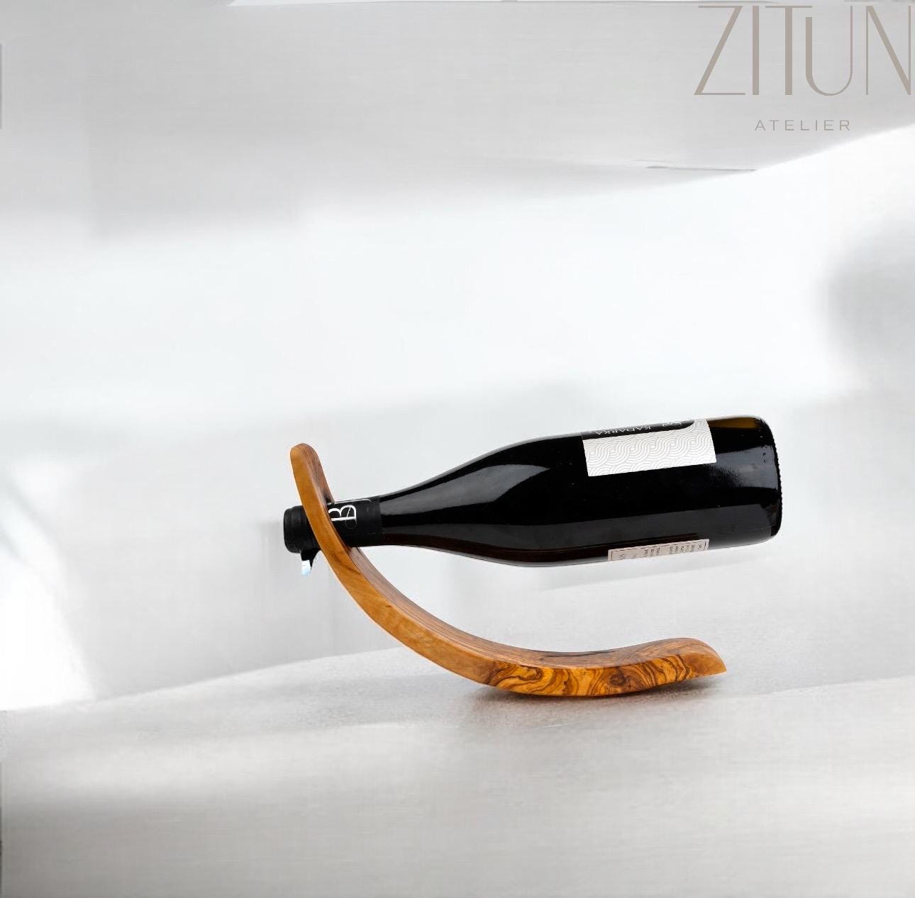 Handmade Olive Wood Wine Bottle Holder | Elegant Wine Display
