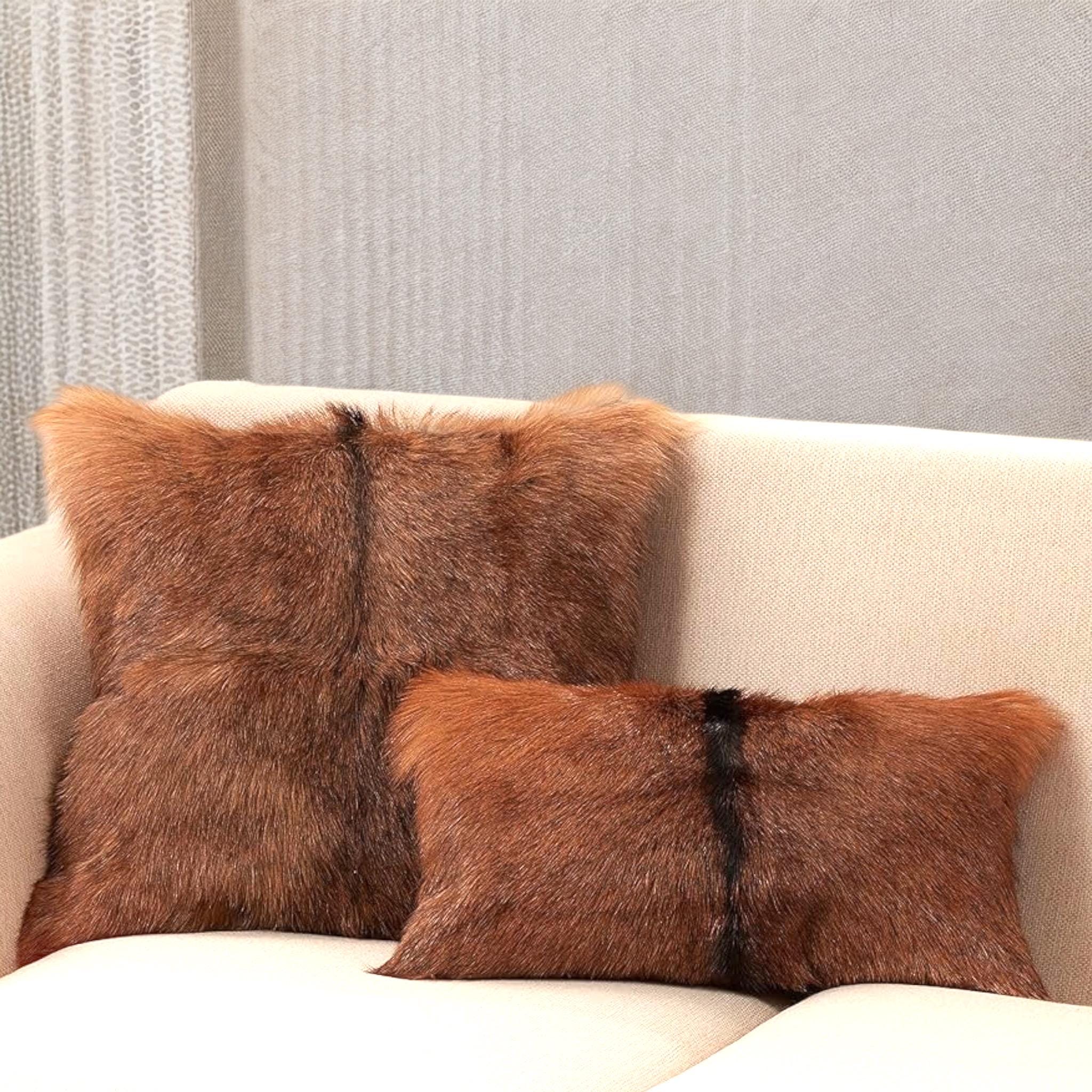 Handcrafted Goatskin Pillow: Natural Rustic Square Cushion