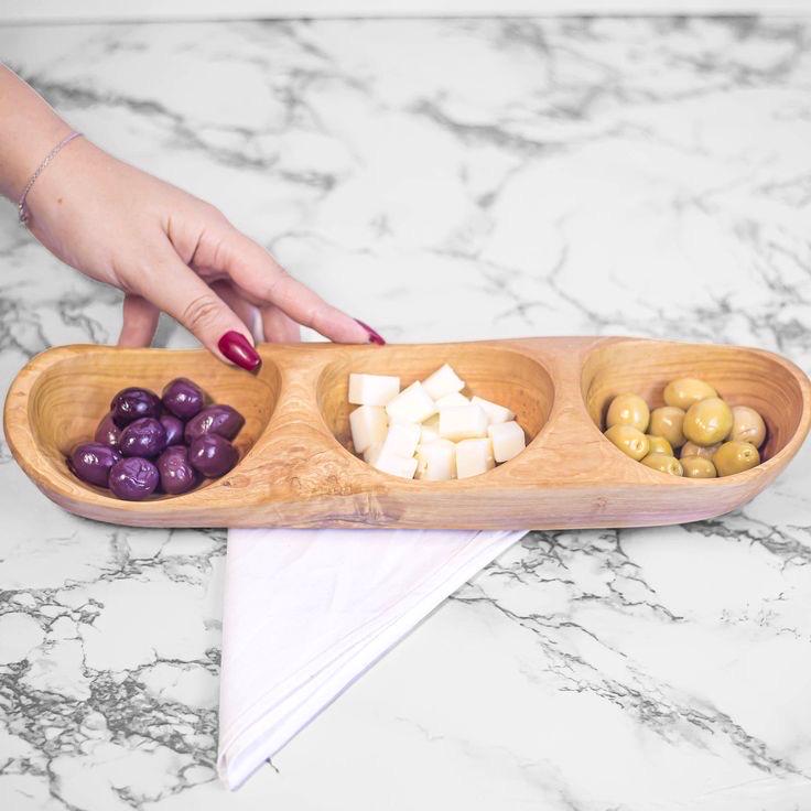 Handmade Olive Wood Divided Serving Tray: Rustic Snack Bowl