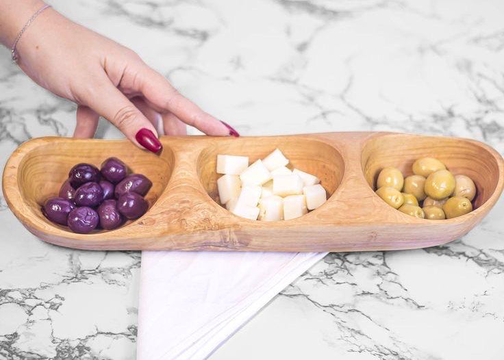 Handmade Olive Wood Divided Serving Tray: Rustic Snack Bowl
