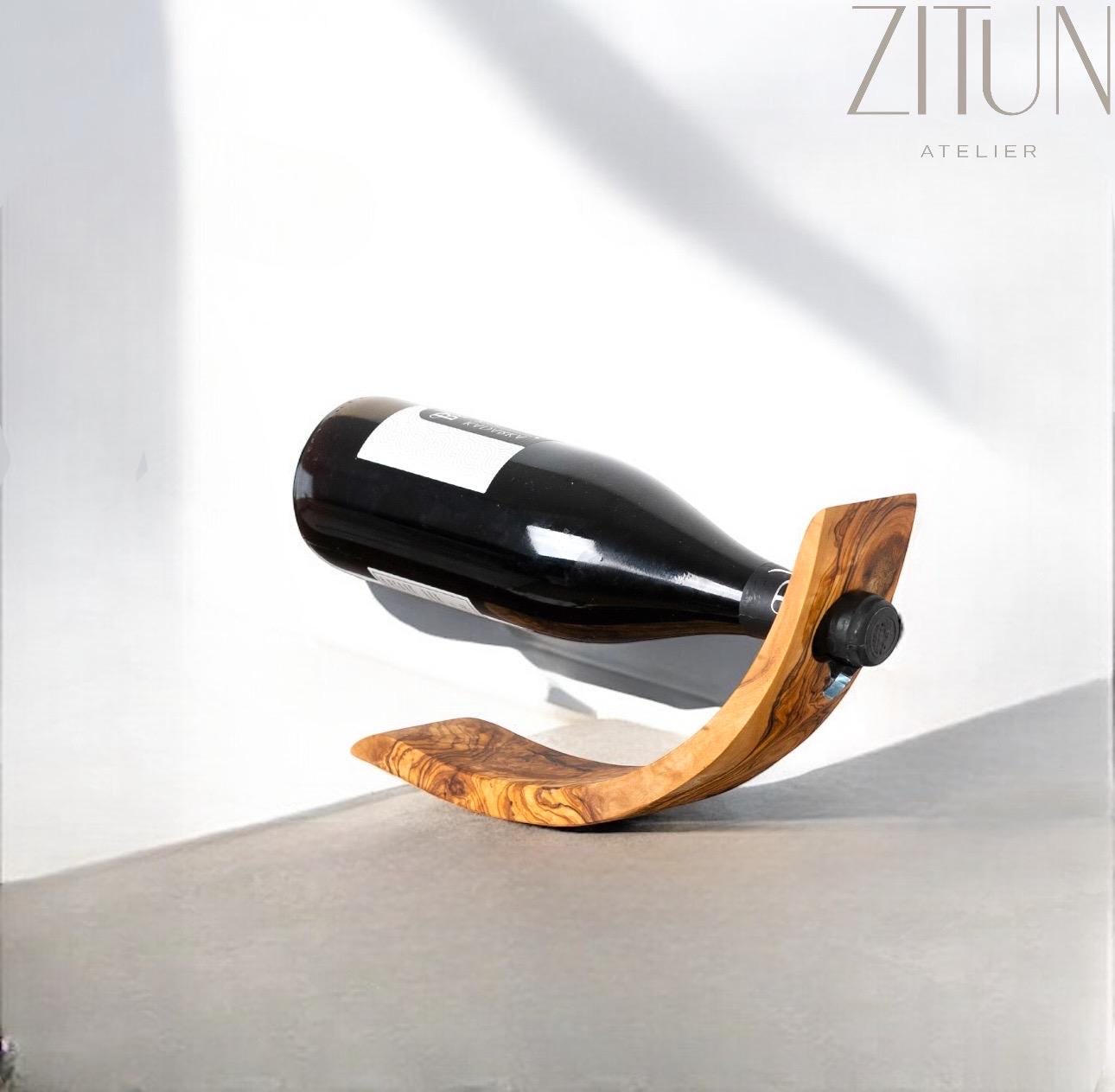 Handmade Olive Wood Wine Bottle Holder | Elegant Wine Display