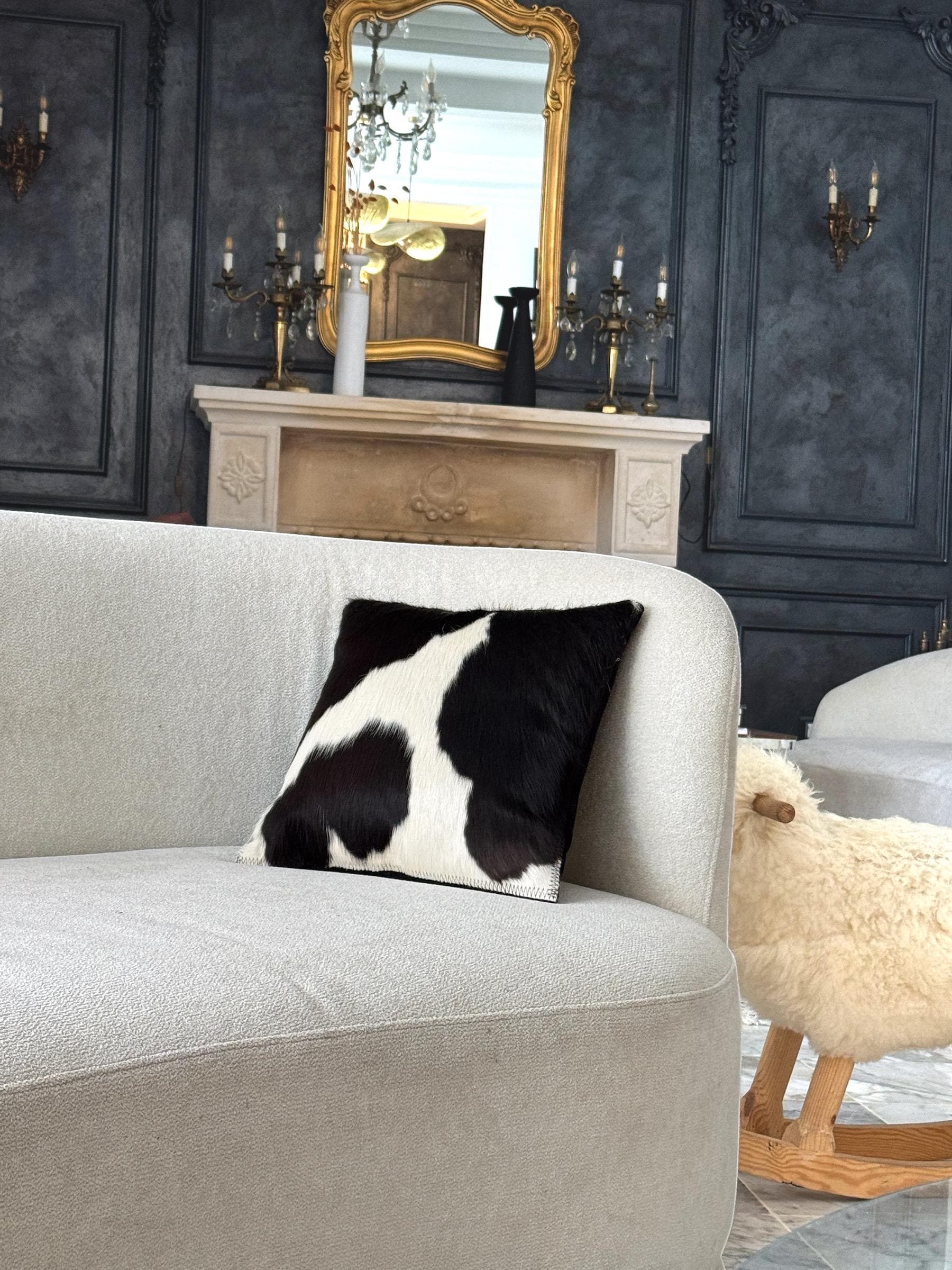 Handcrafted Goatskin Pillow: Natural Rustic Square Cushion