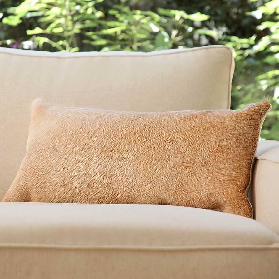 Handcrafted Goatskin Pillow: Natural Rustic Square Cushion