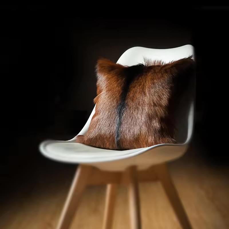 Handcrafted Goatskin Pillow: Natural Rustic Square Cushion